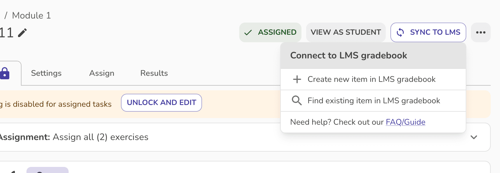 Connect to LMS options.